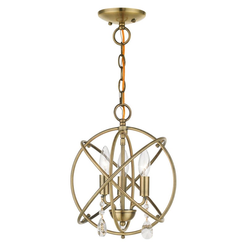 Livex Lighting 40903-01 Aria Collection 3-Light Convertible Chandelier/Semi Flush Mount Ceiling Light, Antique Brass - Image 1